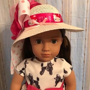 Hello Kitty White Straw doll Hat with Pink Ribbon and Polka Dot American size